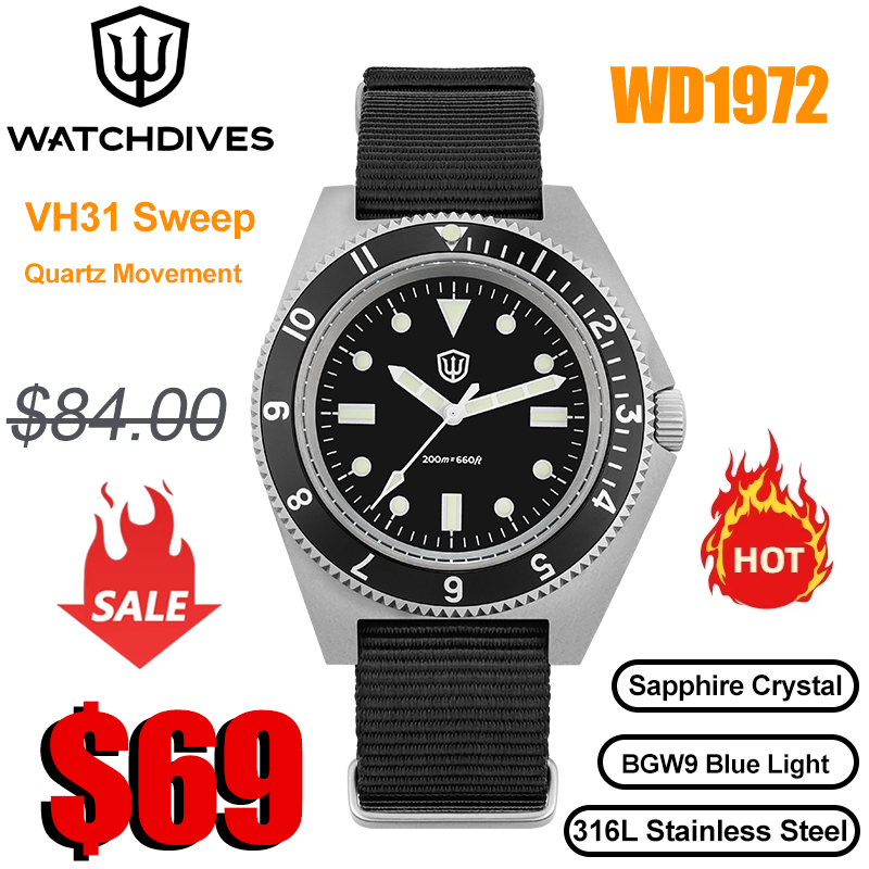 Vintage Watch Collecting - Watchdives WD1972 ساعة كوارتز VH31 سويب