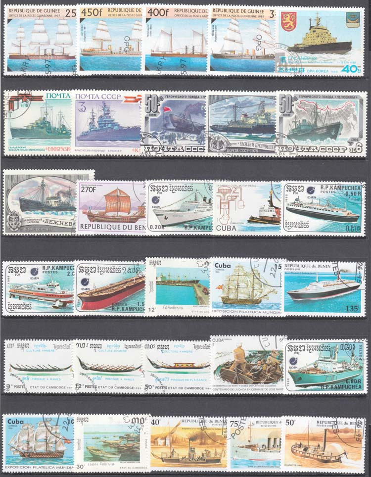 Collectible Vintage Postage Stamps - 100 طوابع خاصة للسفن والمراكب الشراعية