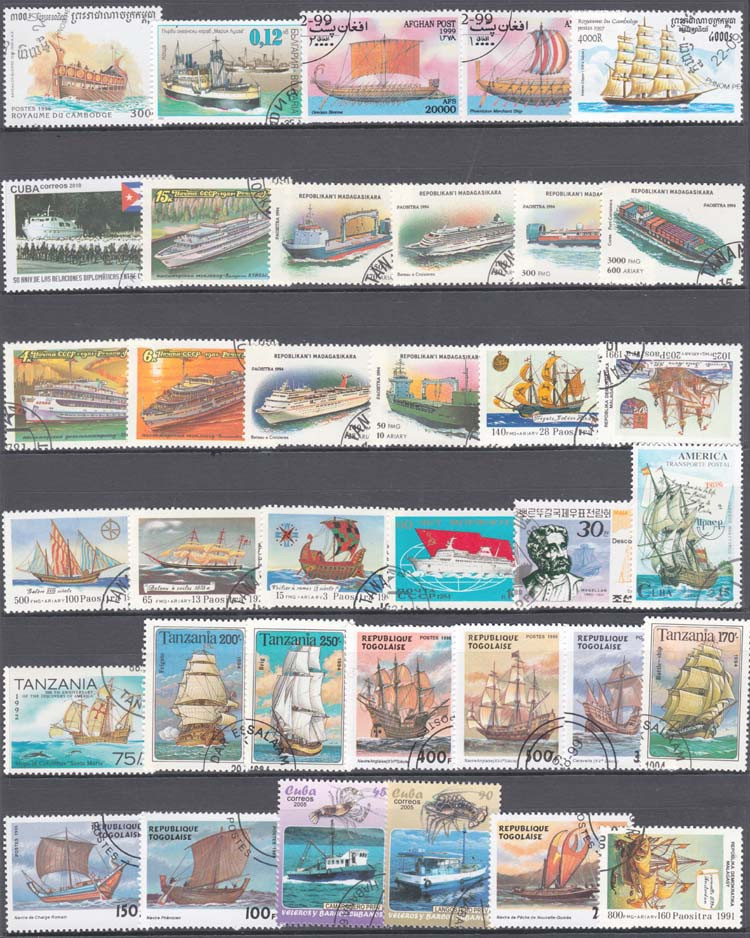 100 طوابع خاصة للسفن والمراكب  - مراجعة Collectible Vintage Postage Stamps وسعره